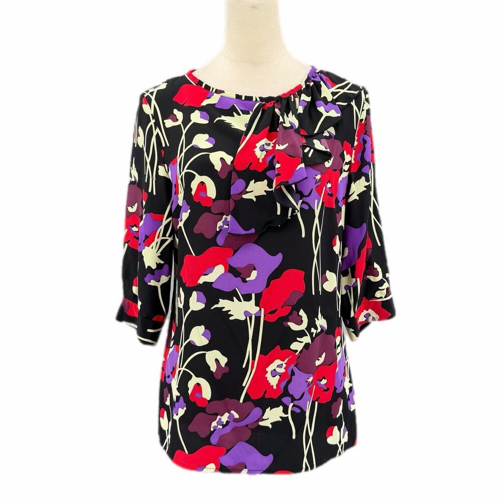 Tucker Colorful Floral Silk Bold Maximalist Workwear Corpcore Ruffle Blouse